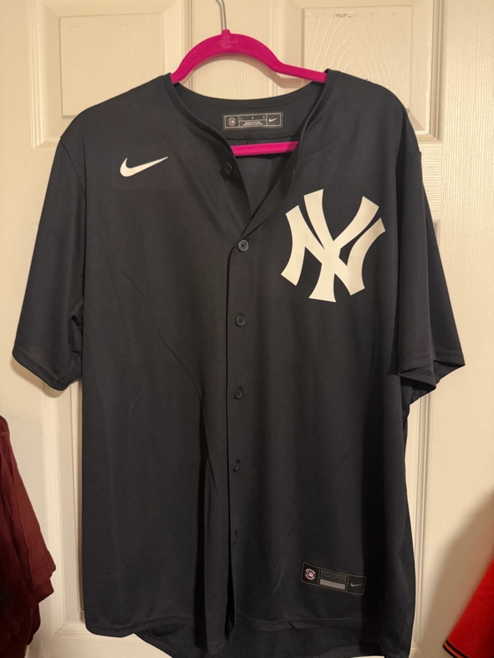 Authentic Nike Men's New York Yankees Navy Button-Front Jersey with White Logo